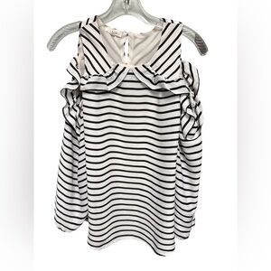 Maurice Women's Small Striped Black and White Long Sleeved Cold Shoulder Top